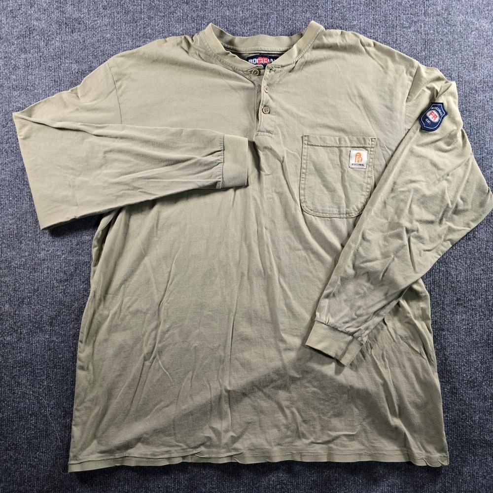 Bocomal FR Shirt Mens 2XL Olive Green Flame Resistant Long Sleeve Henley CAT2